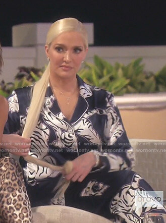Erika’s navy tiger print pajamas on The Real Housewives of Beverly Hills