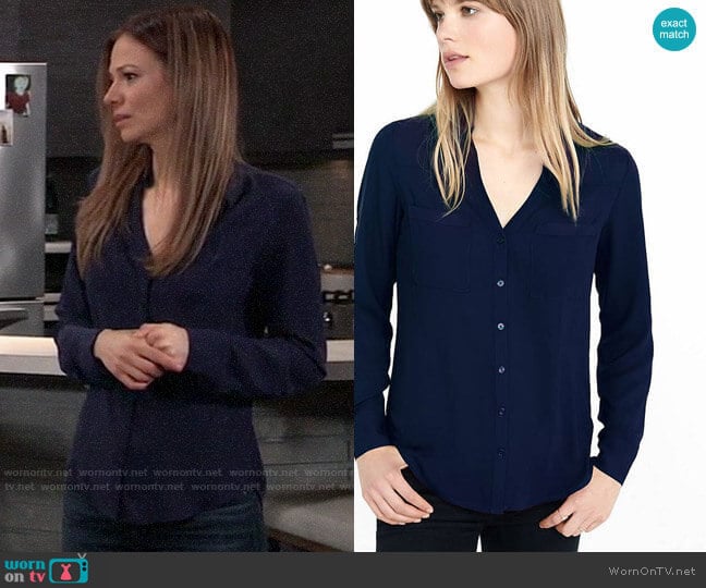 Express Slim Fit Portofino Shirt  worn by Kim Nero (Tamara Braun) on General Hospital