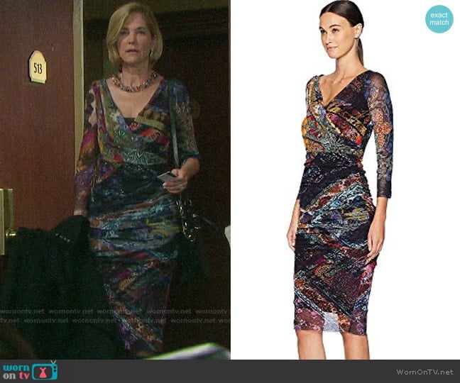 Fuzzi Fitted Dress in Gold Patch worn by Eve Donovan (Kassie DePaiva) on Days of our Lives