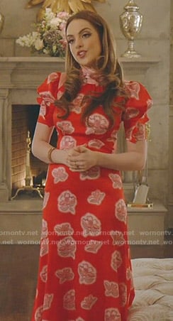 Fallon's red floral tie neck midi dress on Dynasty