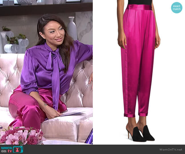 Racing Stripe Silk Tuxedo Pants by Fleur du Mal worn by Jeannie Mai on The Real