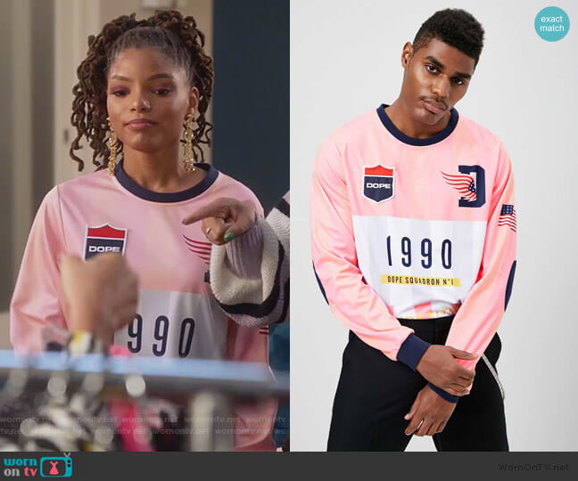 Dope Striped-Colorblock Jersey by Forever 21 worn by Skylar Forster (Halle Bailey) on Grown-ish