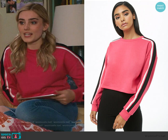 Striped-Trim Cropped Sweatshirt by Forever 21 worn by Taylor Otto (Meg Donnelly) on American Housewife