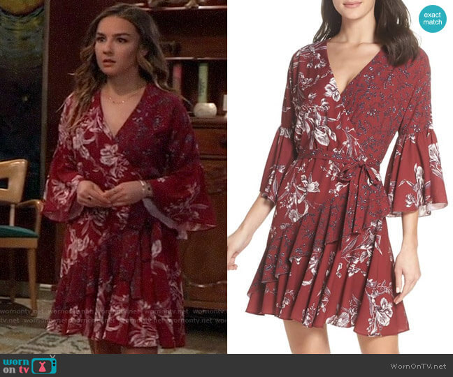WornOnTV: Kristina’s red floral bell-sleeve wrap dress on General ...