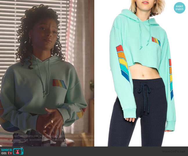 Natural Rainbow Cropped Hoodie by Free and Easy worn by Skylar Forster (Halle Bailey) on Grown-ish