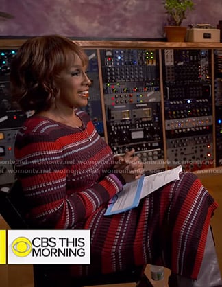 Gayle’s red striped ribbed dress on CBS This Morning