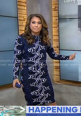 Ginger's blue snake print top and skirt on Good Morning America