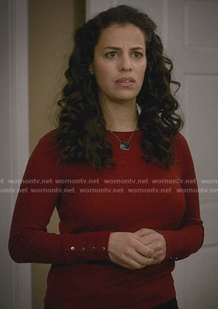 Grace's red button cuff sweater on Manifest