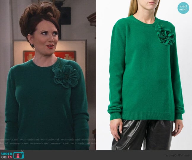 WornOnTV: Karen’s green floral applique sweater on Will and Grace ...