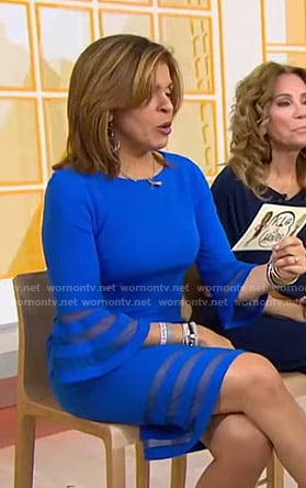 Hoda’s blue mesh inset bell sleeve dress on Today