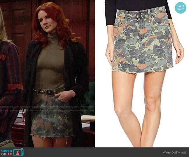 Hudson The Viper Camo Cutoff Denim Miniskirt worn by Sally Spectra (Courtney Hope) on The Bold and the Beautiful