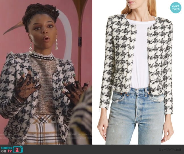 Houndstooth Tweed Jacket by IRO worn by Jazlyn Forster (Chloe Bailey) on Grown-ish