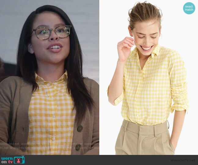 Classic-fit boy shirt in crinkle gingham by J. Crew worn by Mariana Foster (Cierra Ramirez) on Good Trouble