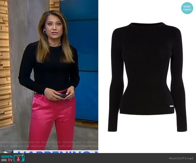 Crew-Neck Ribbed Jumper by Karen Millen worn by Ginger Zee on Good Morning America