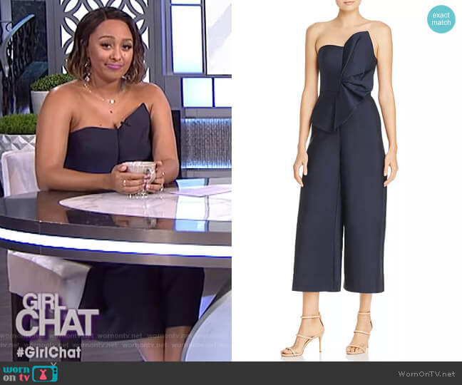 Love Light Strapless Ruffle-Front Jumpsuit by Keepsake worn by Tamera Mowry  on The Real