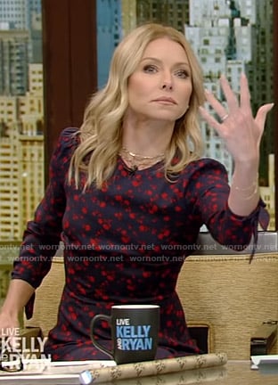 Kelly’s navy floral slit midi dress on Live with Kelly and Ryan