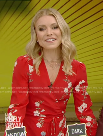 Kelly’s red floral wrap dress on Live with Kelly and Ryan