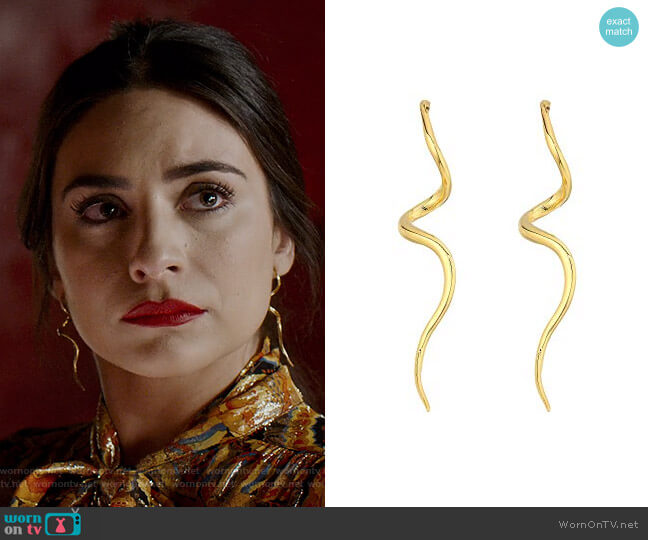 Polished Gold Swirl Post Earrings by Kenneth Jay Lane  worn by Cristal Jennings (Daniella Alonso) on Dynasty