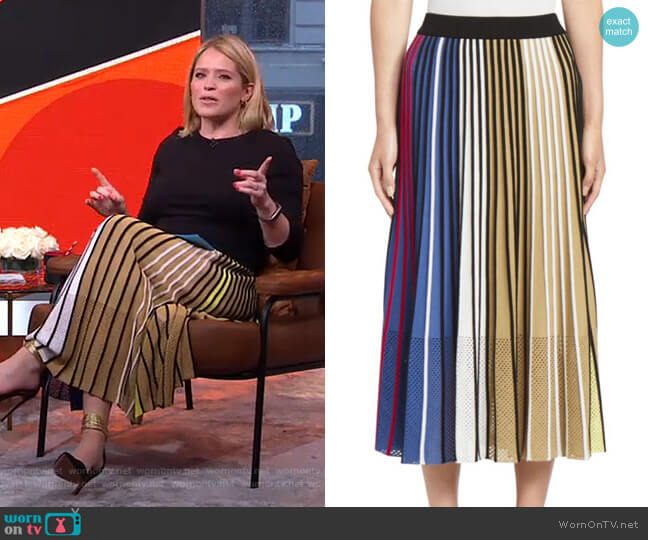 Colorblock Ribbed A-Line Skirt by Kenzo worn by Sara Haines  on Good Morning America