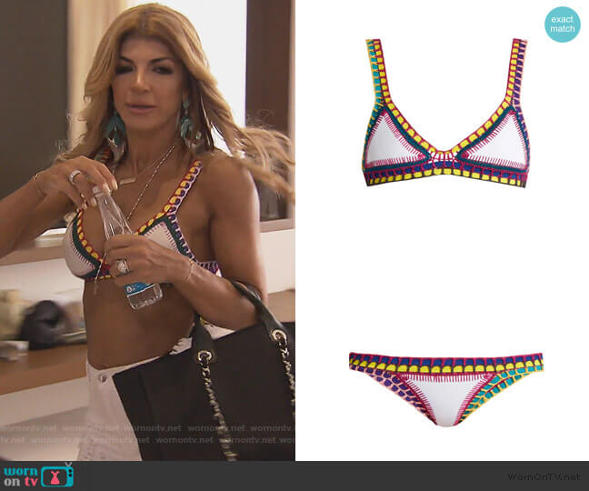 Yaz crochet-trimmed triangle bikini by Kiini worn by Teresa Giudice on The Real Housewives of New Jersey