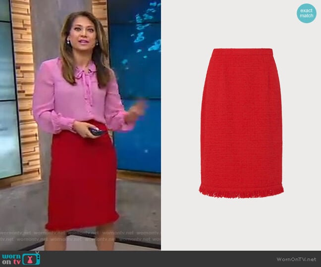 WornOnTV: Ginger’s pink tie neck blouse and red tweed skirt on Good ...