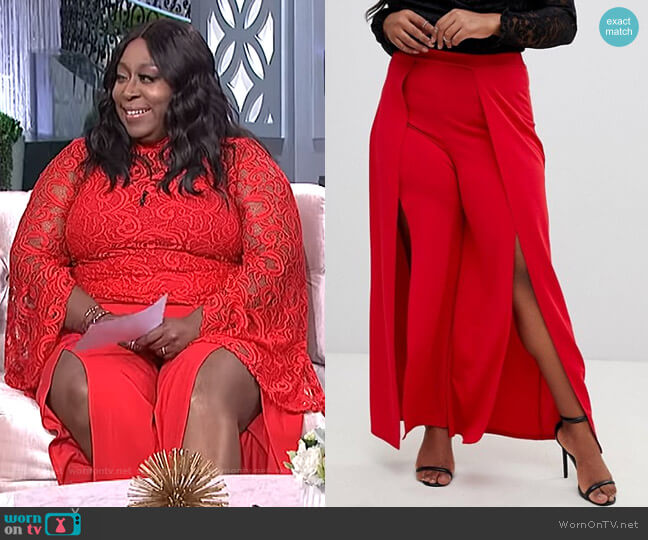 Front Split Tailored Pants by Lasula Plus worn by Loni Love on The Real