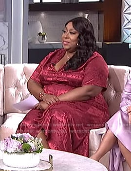 Loni's red jacquard wrap dress on The Real