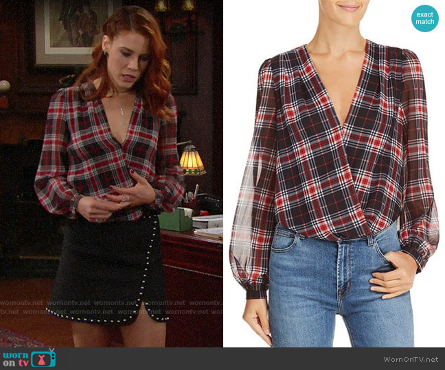 Lucy Paris Plaid Blouson Bodysuit worn by Sally Spectra (Courtney Hope) on The Bold & the Beautiful