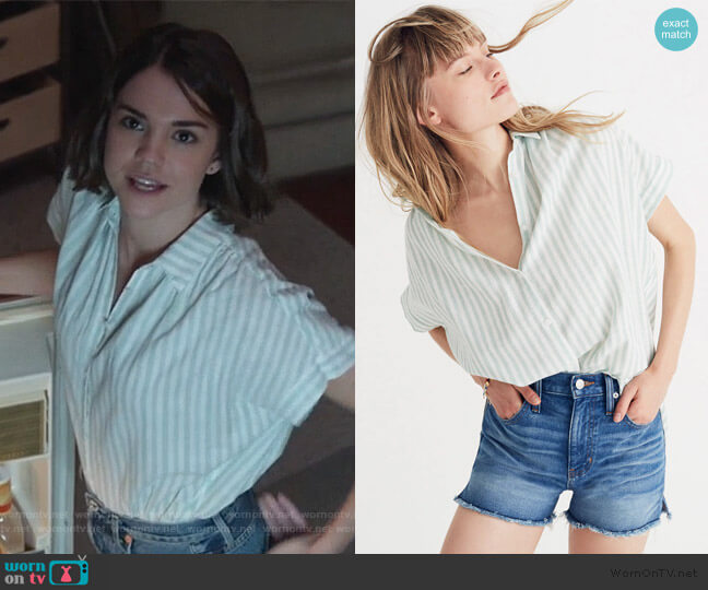 Central Shirt in Mint Stripe by Madewell worn by Callie Foster (Maia Mitchell) on Good Trouble
