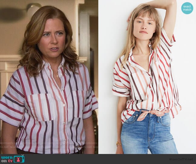 Courier Shirt in Lorelei Stripe by Madewell worn by Lena (Jenna Fischer) on Splitting Up Together