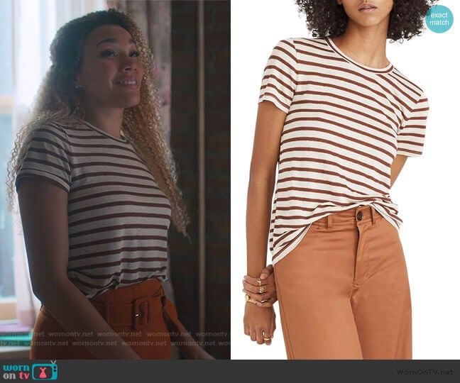 Metallic Stripe Crewneck Tee by Madewell worn by Allison Hargreeves (Emmy Raver-Lampman) on The Umbrella Academy