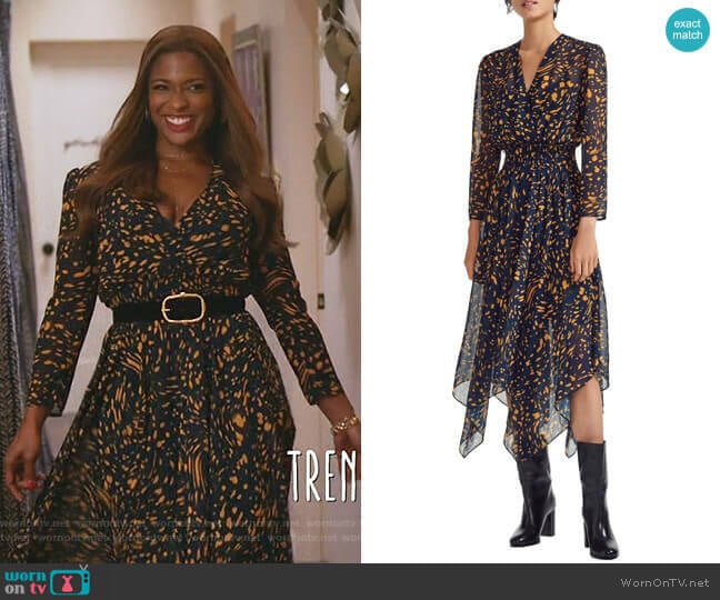 WornOnTV: Poppy’s navy splatter print dress on Single Parents | Kimrie ...