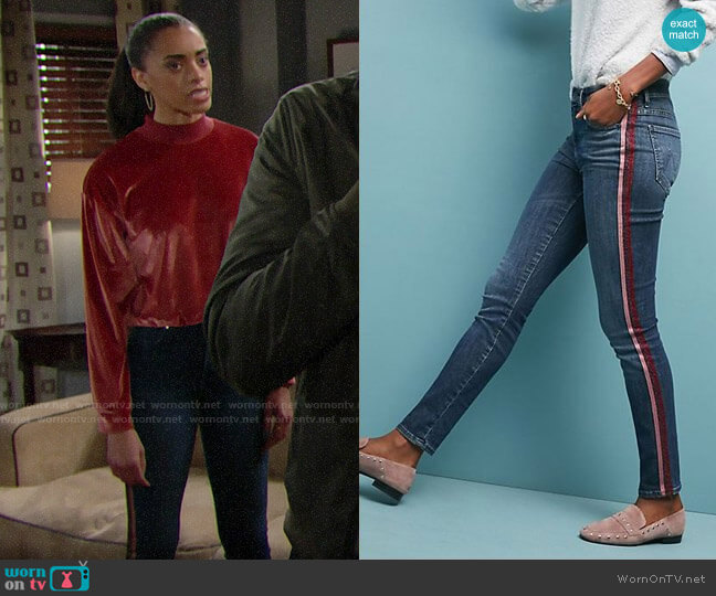 Mother The Looker High-Rise Striped Skinny Jeans worn by Zoe (Kiara Barnes) on The Bold & the Beautiful