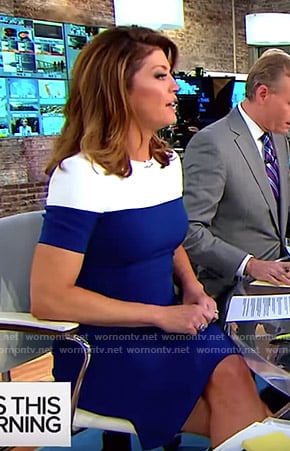 Norah’s blue and white colorblock dress on CBS This Morning