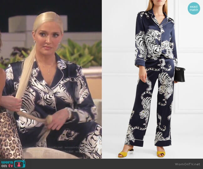 Lila Pajama Set by Olivia von Halle worn by Erika Jayne on The Real Housewives of Beverly Hills