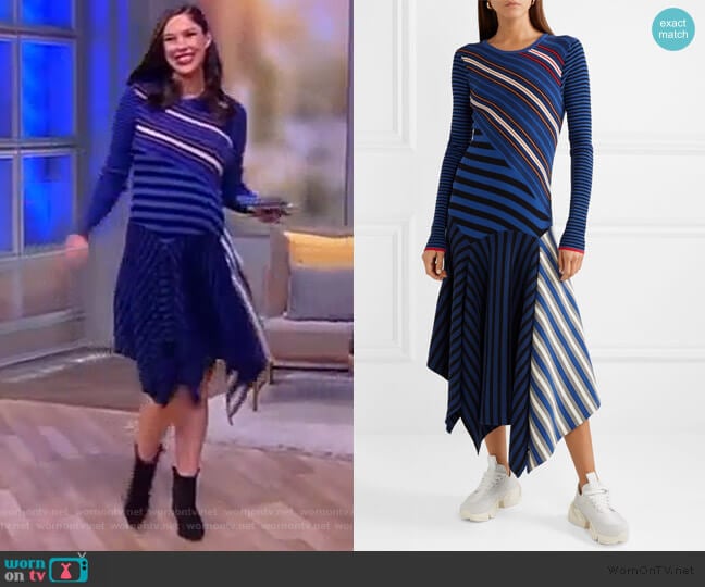 Asymmetric striped cotton-blend midi dress by Opening Ceremony worn by Abby Huntsman on The View