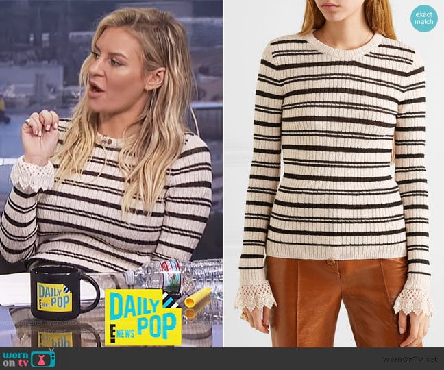 Crochet-trimmed striped ribbed cotton-blend sweater by Philosophy Di Lorenzo Serafini  worn by Morgan Stewart on E! News