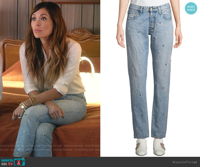 El Camino Tapered Boyfriend Jeans with Pearl Details by PRPS worn by Camille (Lindsay Price) on Splitting Up Together