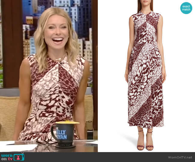 Print Side Gather Midi Dress by Victoria Beckham worn by Kelly Ripa on Live with Kelly and Mark