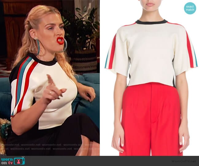 Short-Sleeve Racer-Stripe Crop Sweater by Proenza Schouler worn by Busy Philipps on Busy Tonight