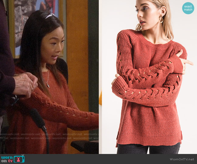 Rag Poets Gretchen Sweater Tandori Spice worn by Jen (Krista Marie Yu) on Last Man Standing