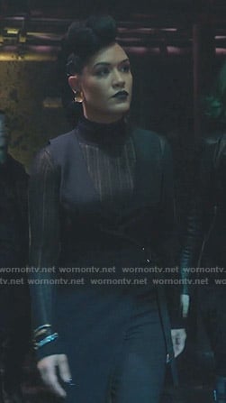 Reeva’s black sheer turtleneck sweater on The Gifted