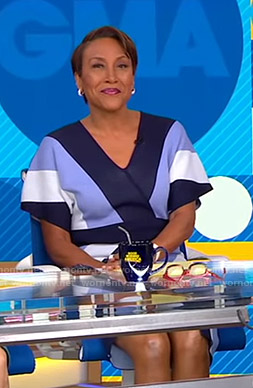 Robin’s blue striped wrap dress on Good Morning America