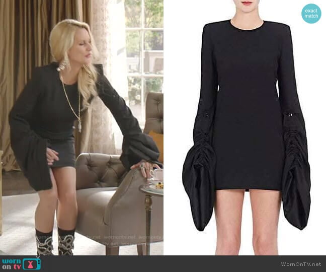 Oversized-Sleeve Minidress by Saint Laurent worn by Alexis Carrington (Elaine Hendrix) on Dynasty