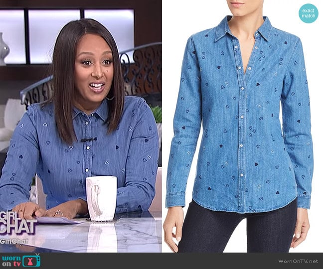 Heart Embroidered Denim Shirt by Scotch & Soda worn by Tamera Mowry on The Real