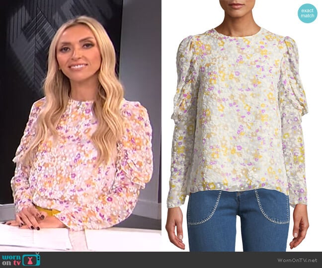 Floral Ruffle-Sleeve Crewneck Blouse by See by Chloe worn by Giuliana Rancic on E! News