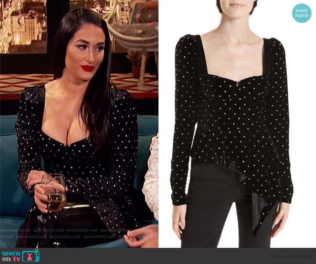 Asymmetrical Velvet Diamante Top by Self Portrait worn by Nikki Bella on Busy Tonight