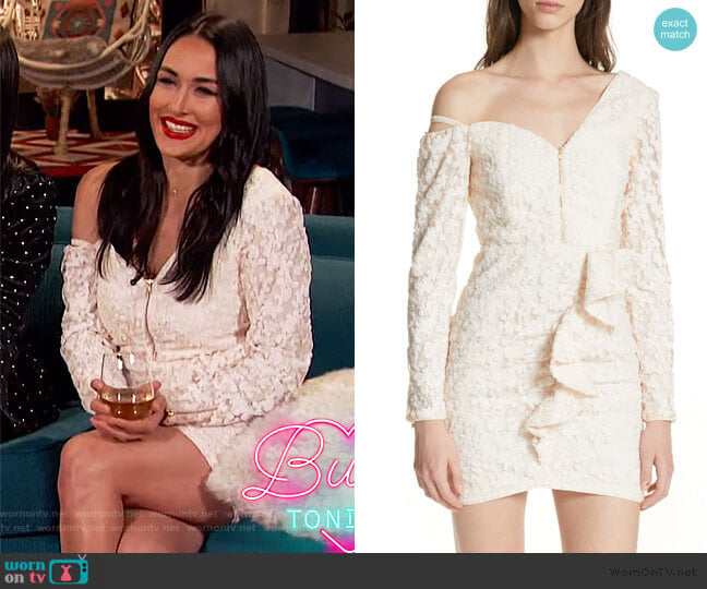 Floral Sequin One-Shoulder Minidress by Self Portrait worn by Brie Bella on Busy Tonight