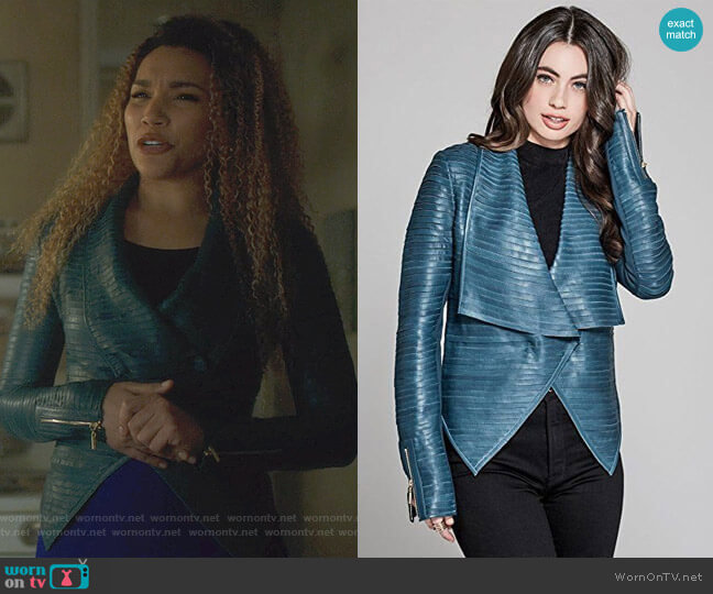 Shayna Drape Leather Jacket by Guess worn by Allison Hargreeves (Emmy Raver-Lampman) on The Umbrella Academy