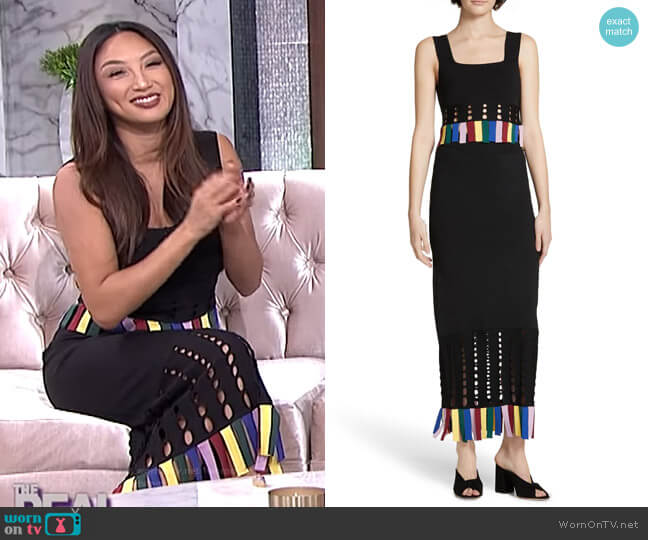 Paradise Rainbow Fringe Crop Top and Maxi Skirt by Staud worn by Jeannie Mai on The Real